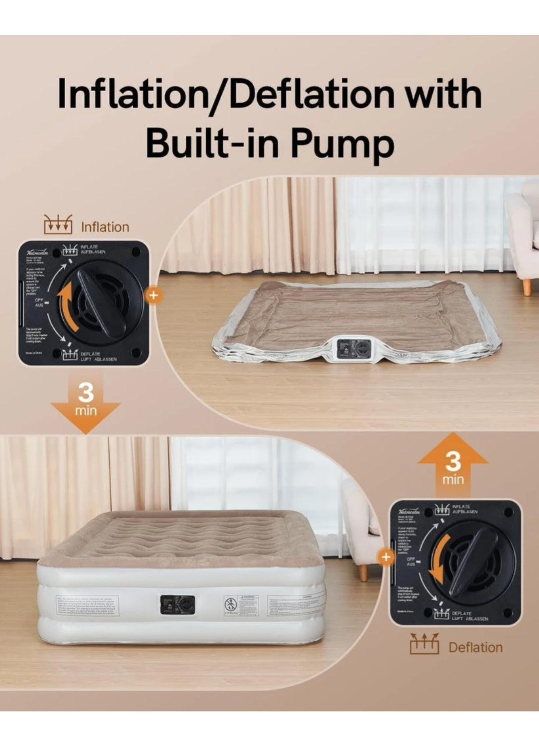 Inflatable Air bed, Luxury, Double High, Self Inflation Deflation Air Mattress withUpgraded Built-in Pump, Blow Up Guest Bed for Home, Portable, Camping Travel