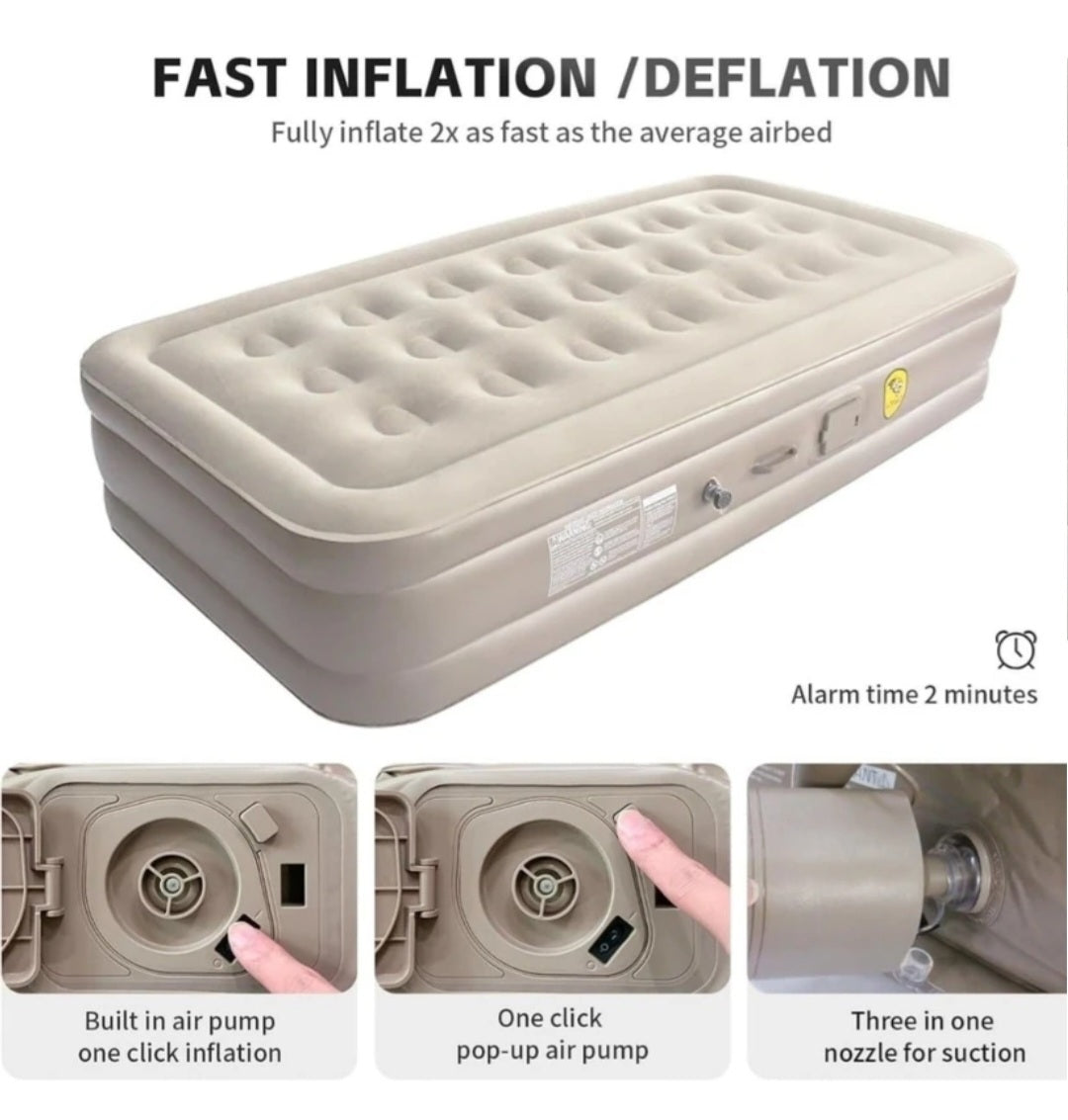 Inflatable Air bed, Luxury, Double High, Self Inflation Deflation Air Mattress withUpgraded Built-in Pump, Blow Up Guest Bed for Home, Portable, Camping Travel