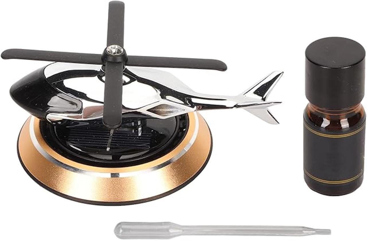 Solar Powered Car Perfume Diffuser, Helicopter Design, For Car dashboard, Auto rotating Fan, Car Air Freshener, Stylish Autorotation Decoration For Car Interior