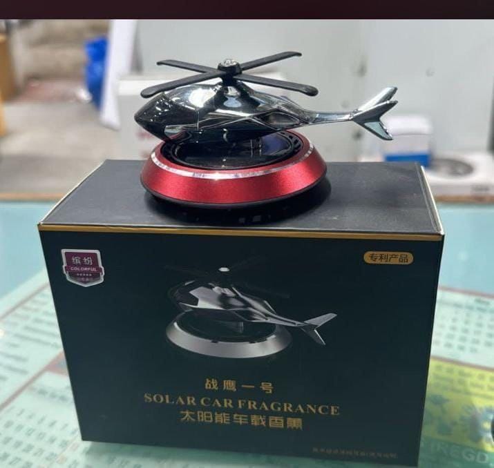 Solar Powered Car Perfume Diffuser, Helicopter Design, For Car dashboard, Auto rotating Fan, Car Air Freshener, Stylish Autorotation Decoration For Car Interior